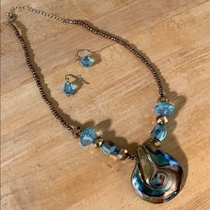 Copper Turquoise Blue Earring and Necklace Set